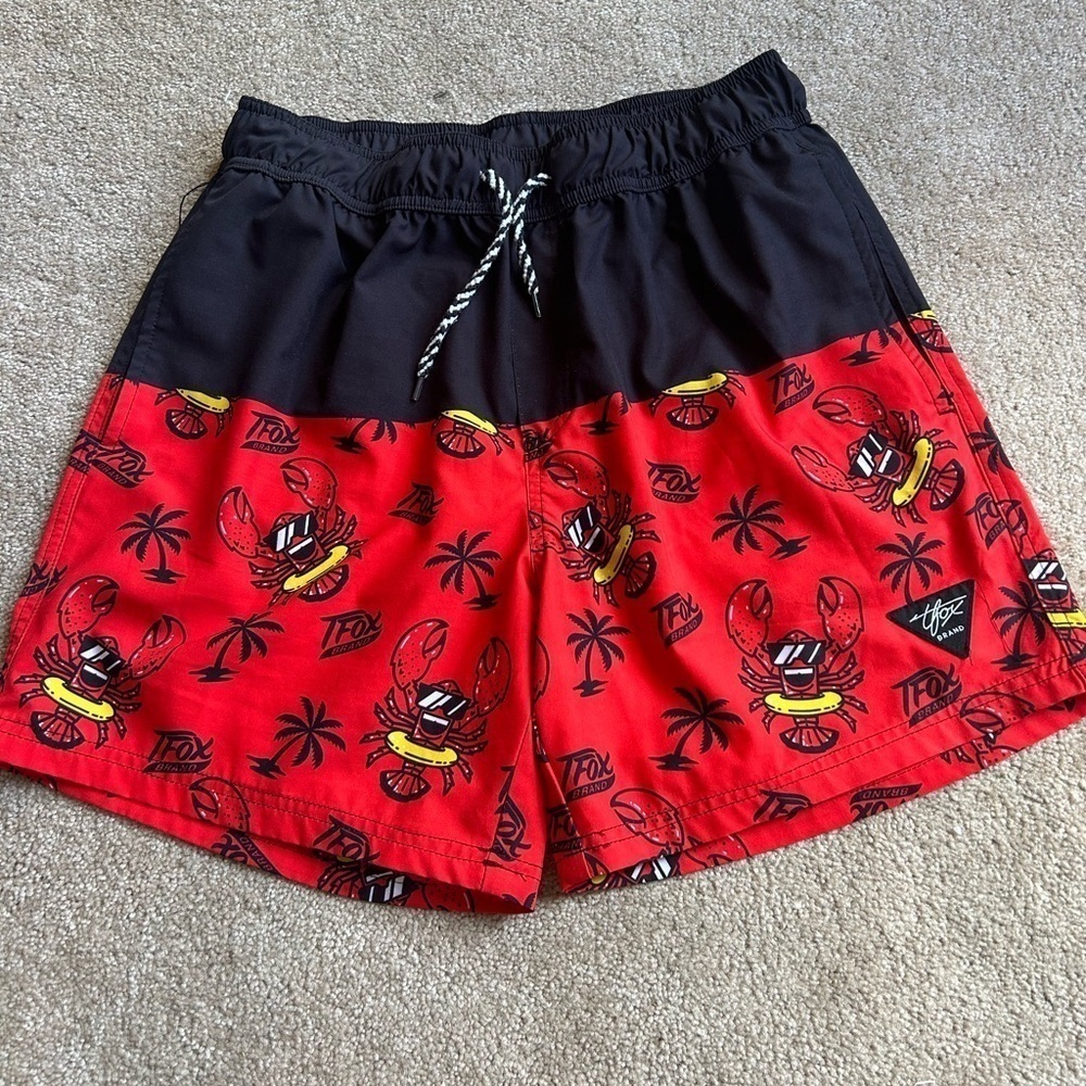 Men’s Swim Trunks Size Large Novelty Red Crabs Pockets TFOX Brand